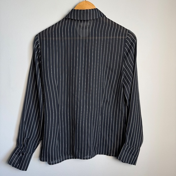 Fred David Women's Vintage Pinstripe Sheer Satin Button Up Blouse Black Medium - Picture 9 of 14